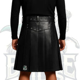 Real Leather Utility Kilt for Men – Gothic Biker Style with Pleats & Buckle Straps